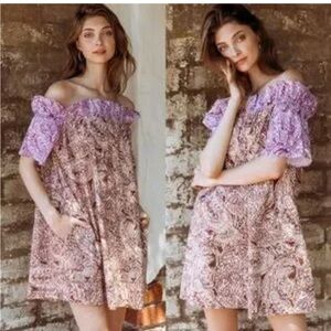 Free People Purple and Brown Off-Shoulder Dress